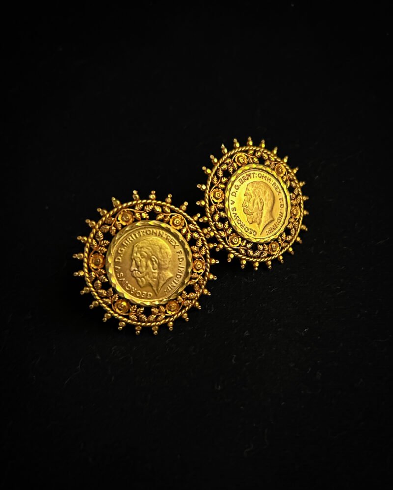 Pure Gold Guinea Passa(Studs) covered with Vintage ‘Golap Pata’ (Rose & Leaves) Naksha.