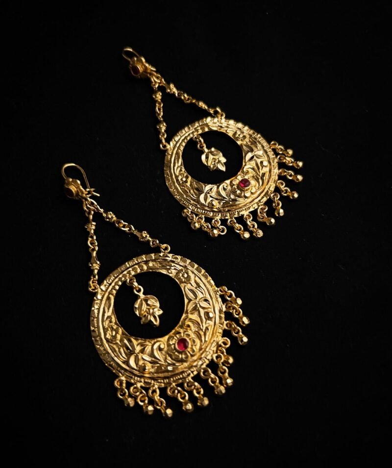 Vintage styled Pure Silver Kanbala with Red stones and Silver Ball Drops