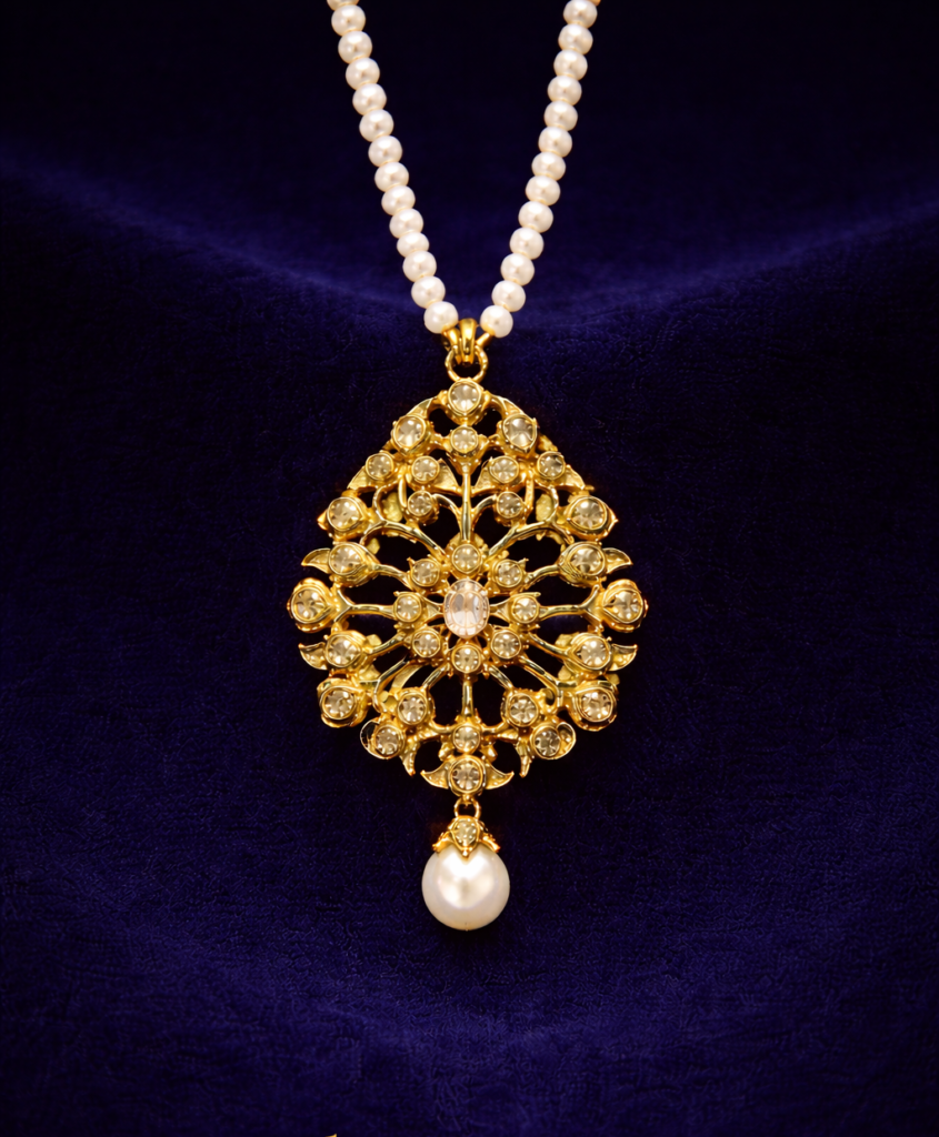 Victorian Styled Jorowa Pendant with a Pearl Drop