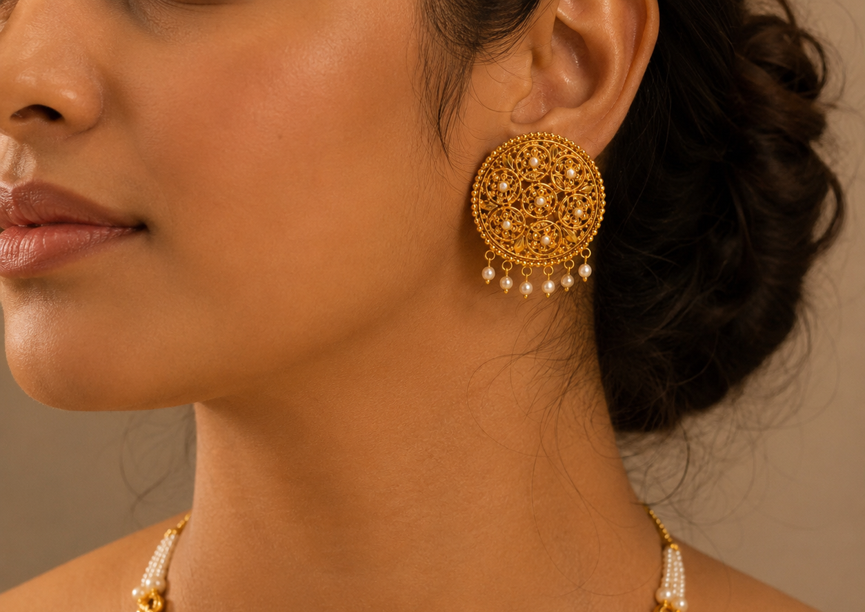 Traditional Hand Naksha Chakra Ear Tops