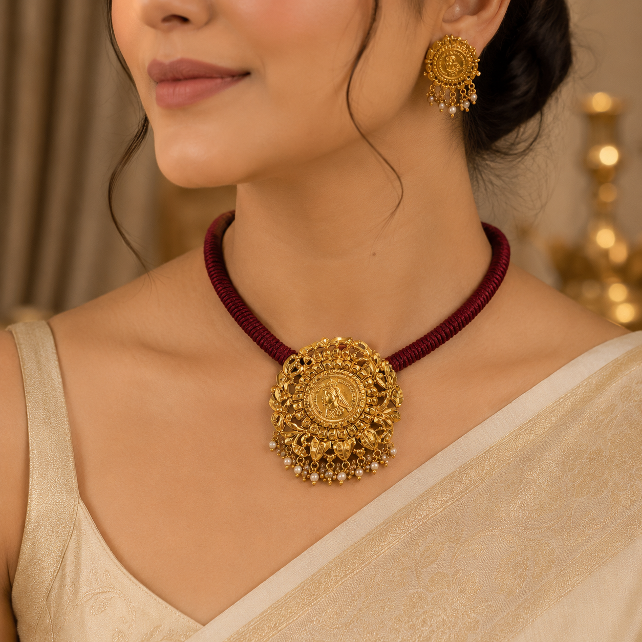 Traditional Bengal Naksha Guinea Necklace Set